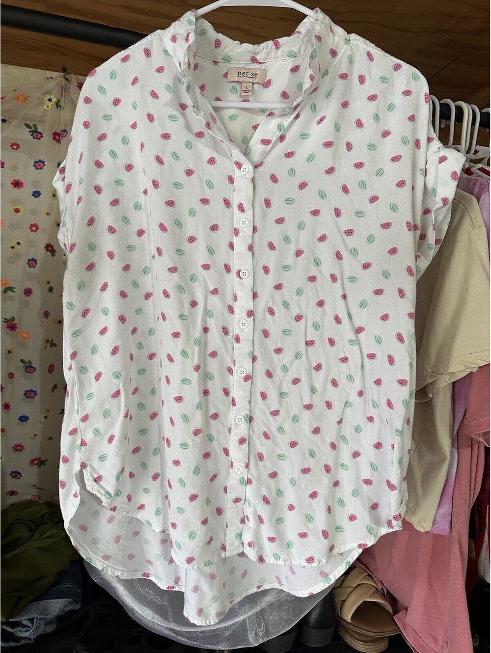 Per Se Size L Button Up Watermelon Hawaiian Shirt